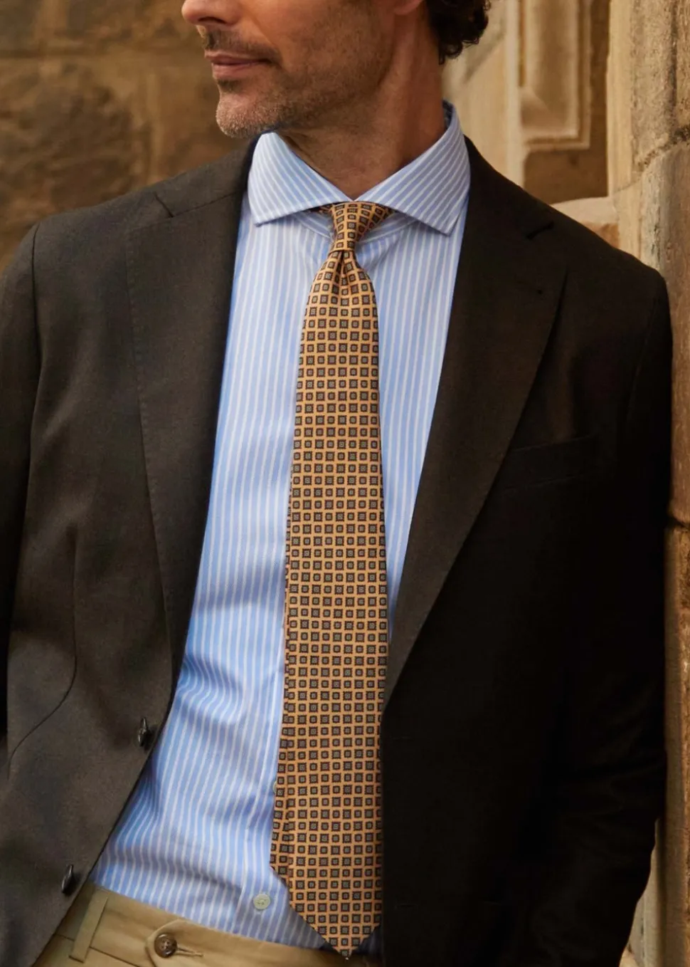 Diamond Silk Slips, Beige Brown Blue