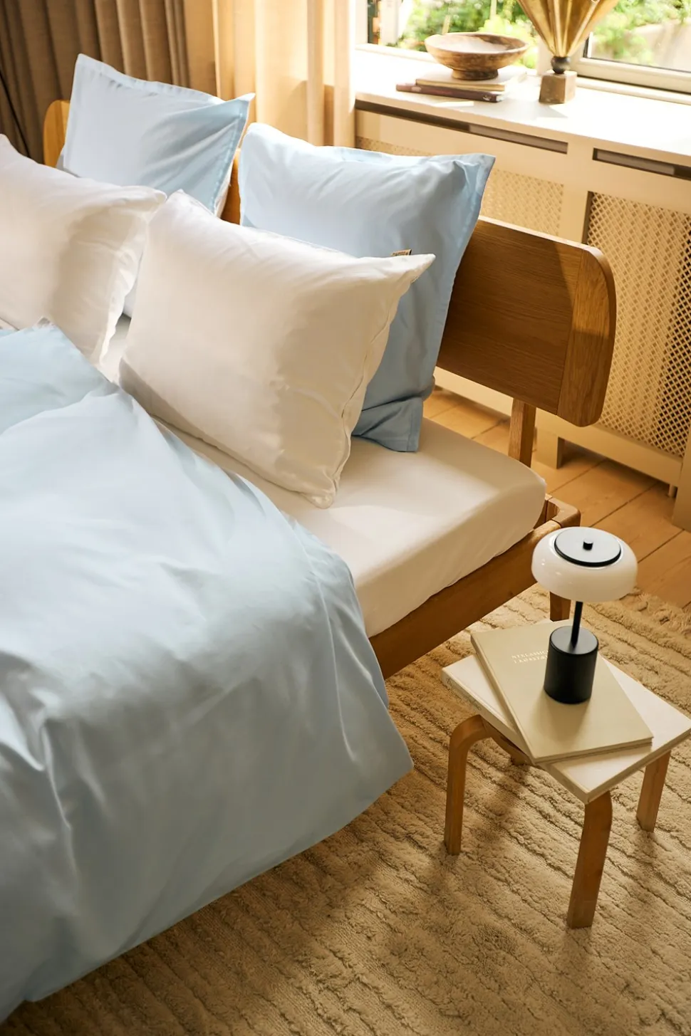 Egyptisk Bomuldssengetøj, Skye Blue, 140x200 cm