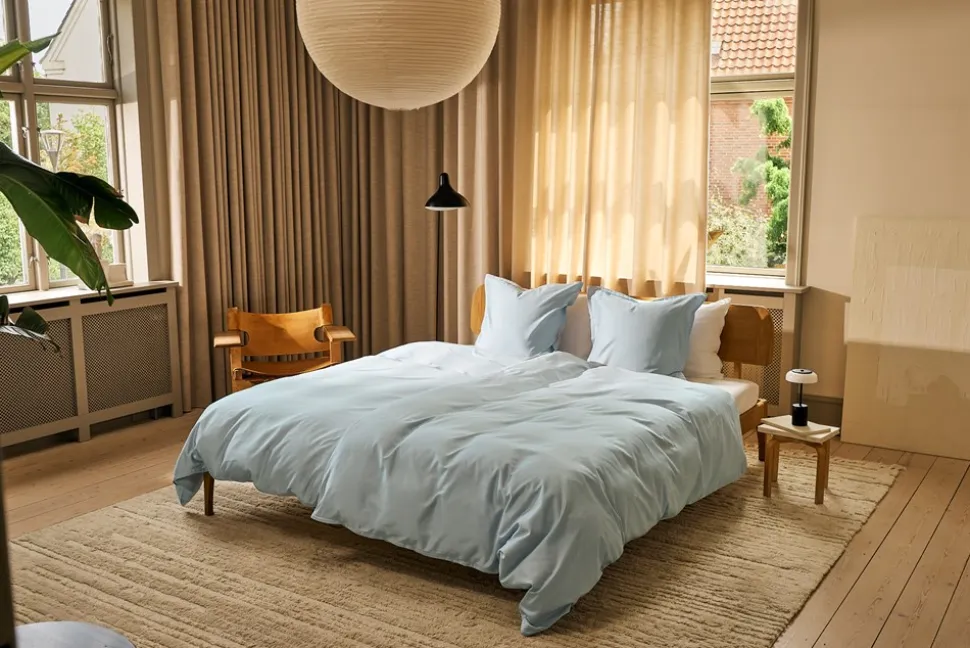 Egyptisk Bomuldssengetøj, Skye Blue, 140x200 cm