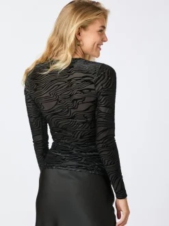 Ella Zebra Burnout Bluse, Black, 36