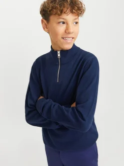 Emil Half Zip Striktrøje, Navy Blazer, 164 cm
