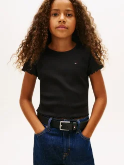 Essential Rib T-shirt, Black, 164 cm