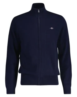 Extrafine Lambswool Zip Cardigan, Marine, L