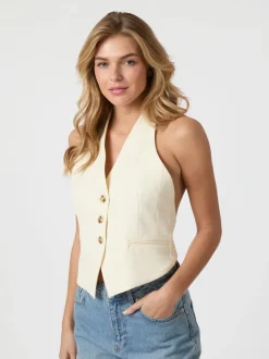 Ezza Structure Halterneck Vest, Off White, 40