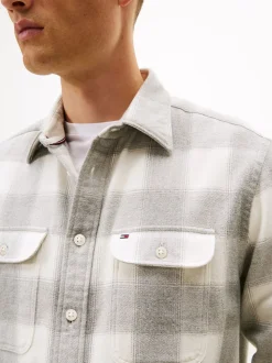 Flannel Check Overshirt, Light Grey Htr/Check, S