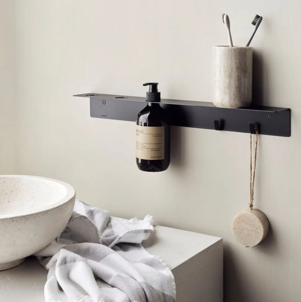 Flaskeophæng Med Knager Hylde, Sort, 50x5,8x6,8 cm