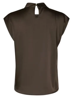 Fleur Drapy Satin Bluse, Dark Brown, 40