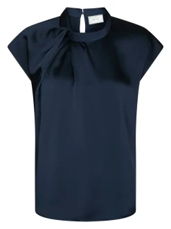 Fleur Drapy Satin Bluse, Navy, 38