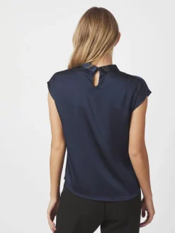 Fleur Drapy Satin Bluse, Navy, 38