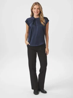 Fleur Drapy Satin Bluse, Navy, 38