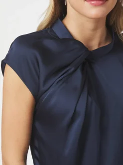 Fleur Drapy Satin Bluse, Navy, 38