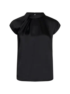 Fleur Drapy Satin Bluse, Sort, 38