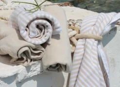 Frotté Stripe Håndklæde, Sand, 70x140 cm