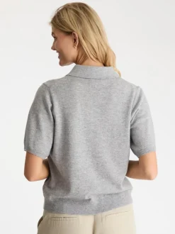 Gracie Knit Polo T-shirt, Light Grey Melange, 36