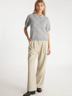 Gracie Knit Polo T-shirt, Light Grey Melange, 36