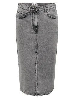 Gry Højtaljet Denimnederdel, Grey Denim Acid, M