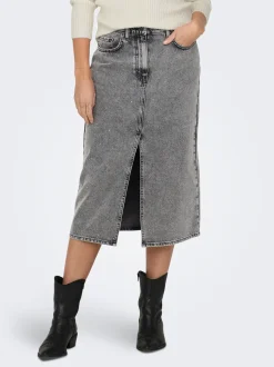 Gry Højtaljet Denimnederdel, Grey Denim Acid, M