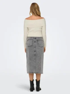 Gry Højtaljet Denimnederdel, Grey Denim Acid, M