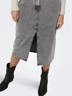 Gry Højtaljet Denimnederdel, Grey Denim Acid, M