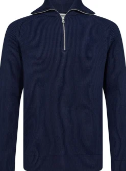 Half Zip Striktrøje, Navy, S