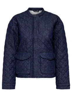 Hallie Quilted Denimjakke, Dark Blue Denim, L