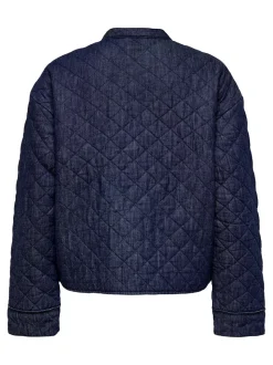 Hallie Quilted Denimjakke, Dark Blue Denim, L