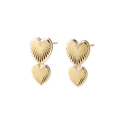 Heart Double Øreringe, Gold Plated Brass