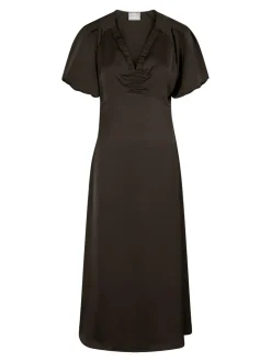 Illana Heavy Sateen Kjole, Dark Brown, 40