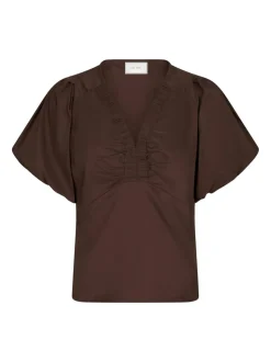 Irina Poplin Bluse, Dark Brown, 36