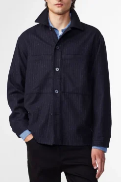 Isak Overshirt, Navy Stripe, XXL