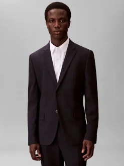 Italian Wool Blend Slim Blazer, Dark Sapphire, 56