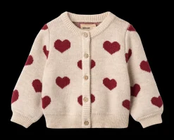 Jacquard Hearts Baby Cardigan, Offwhite Melange, 92 cm