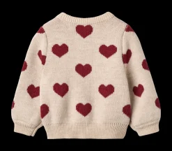 Jacquard Hearts Baby Cardigan, Offwhite Melange, 92 cm