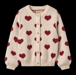 Jacquard Hearts Cardigan, Offwhite Melange, 116 cm