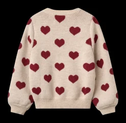 Jacquard Hearts Cardigan, Offwhite Melange, 116 cm