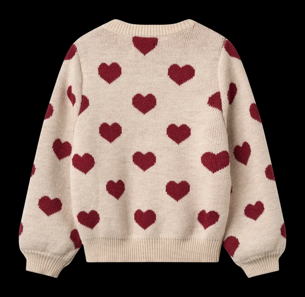 Jacquard Hearts Cardigan, Offwhite Melange, 116 cm