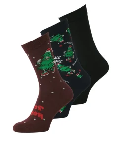 Jolly Giftbox Xmas Tree 3-pak Strømper, Winetasting Dark Navy/Black, 38-43