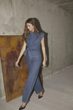 KimmyCC Pleat Top, Dark Denim, M