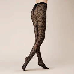 Lace Allover Strømpebukser, Black, 38-40