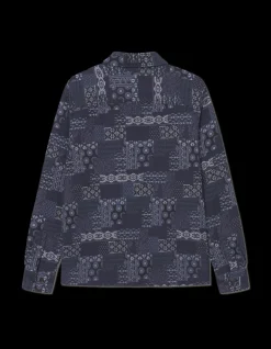 Layton Contrast Jacquard Overshirt, Denim Blue, S