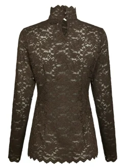 Liza Laceflower Bluse, Chocolate Brown, 36