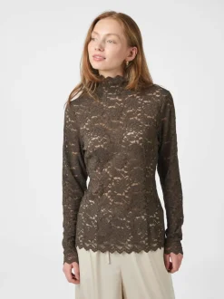 Liza Laceflower Bluse, Chocolate Brown, 36