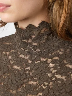 Liza Laceflower Bluse, Chocolate Brown, 36