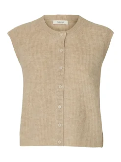 Lulu Button Vest, Birch, M