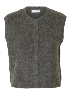 Lulu Button Vest, Medium Grey Melange, XS