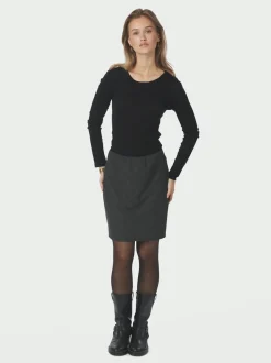 Lunna Check Short Nederdel, Antracit, 38