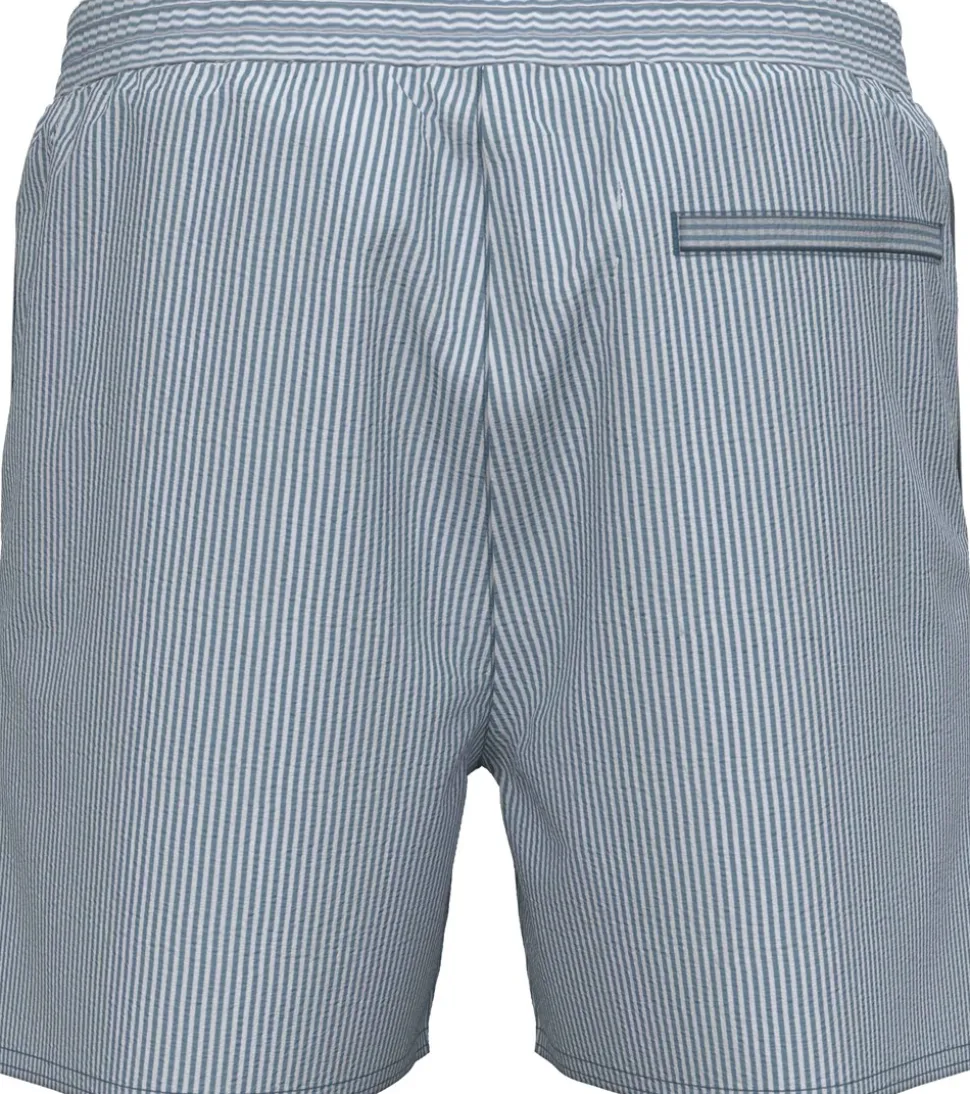 Medium Drawstring Seersucker Badeshorts, Liberty Blue/White, XXL