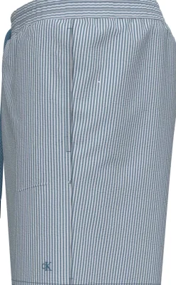 Medium Drawstring Seersucker Badeshorts, Liberty Blue/White, XXL