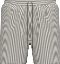 Medium Drawstring Seersucker Badeshorts, Deep Lichen Green/White, XXL