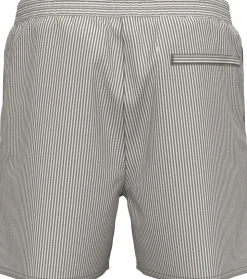 Medium Drawstring Seersucker Badeshorts, Deep Lichen Green/White, XXL